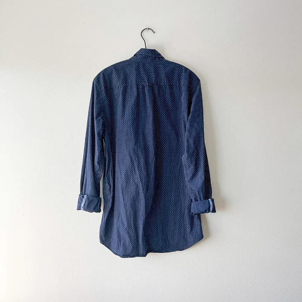 MT American Eagle Classic Fit Seriously Soft Dots Blue White Button Down Tall - Picture 6 of 8